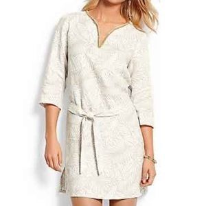 Tommy Bahama Penciled Palm Dress Long Sleeve Shift Sz XS Linen Cream NWT
